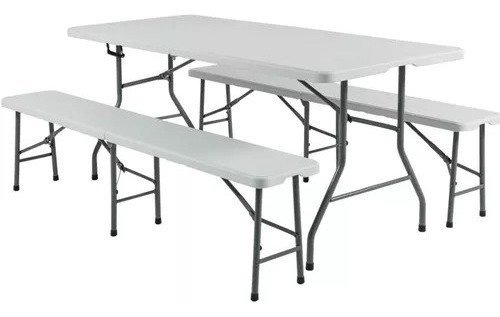 Mesa 152cm Plegable + 2 Bancos Plegables 152cm