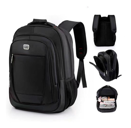 Imagen 2 de 5 de Mochila Urbana Notebook 30l Oxford 4 Cierres Negra Circuit