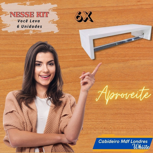 Kit 6 Cabideiro De Parede Arara De Roupas Moderno Mdf Branco