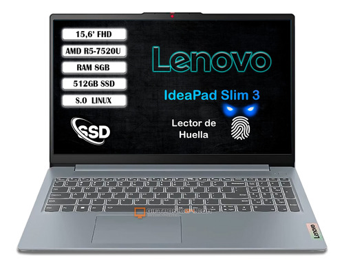 Portátil Lenovo 15,6 Amd R5-7520 Ram 8gb 512gb Ssd  Grey