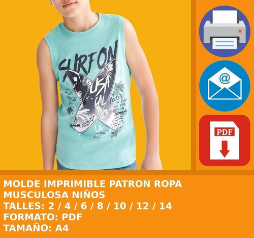 Molde Imprimible Patron Ropa Musculosa Niños Promo 2x1