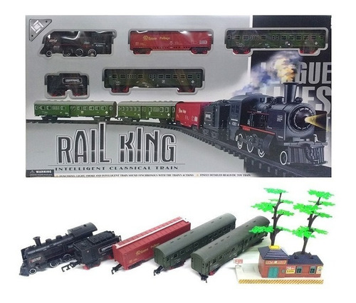 Tren A Pila Con Humo Sonido Y Luces Y 4 Vagones Rail King