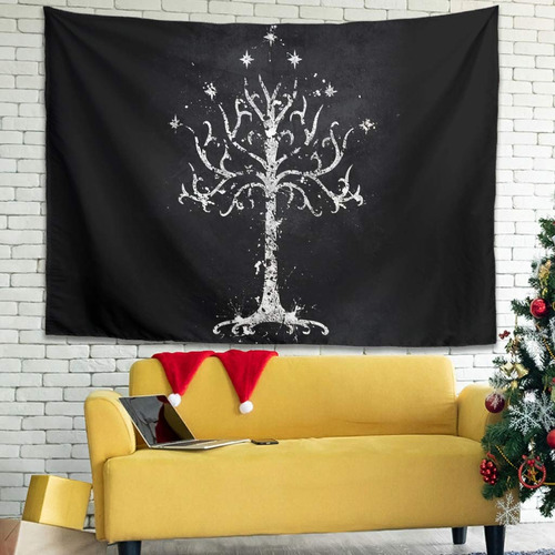 Tapiz Psicodelico Diseño Arbol Gondor Color Blanco