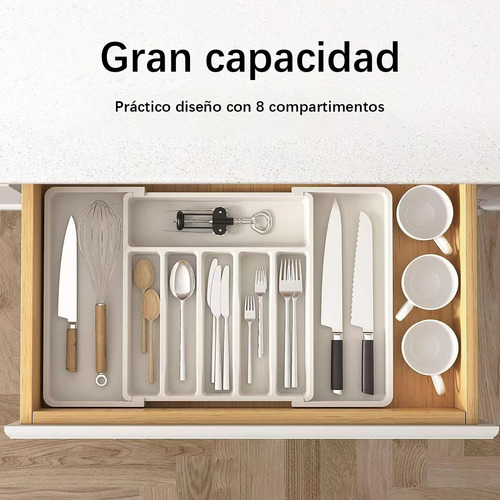8 Compartimentos Bandeja Extensible Para Cajone De Cocina Blanco