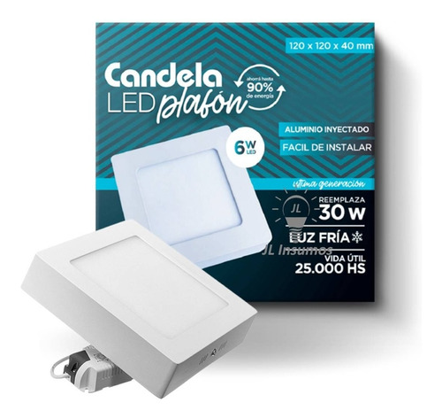 Pack 10 Panel Led Aplicar Cuadrado 6w Luz Fria Candela