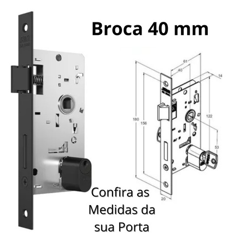 Fechadura Externa Porta Sala Entrada Preto Fosco Stam 40 Mm