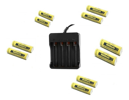 Kit Carregador + 10 Baterias 18650 3,7/4,2v 9800mah Jyx