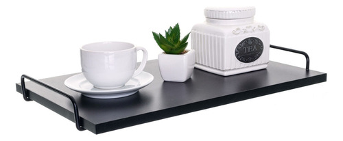 Bandeja Decorativa Grande - Linha Wire - Aramado Com Madeira Cor Preto