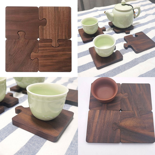 Walnut Dark Wood Coaster Puzzle Splicing Heat Insulation Pla