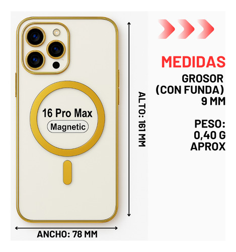 Funda Para Celular Magsafe Compatible Iphone 16 Pro Max Dorado Brillante