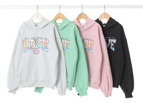 Buzo Con Capucha Nena Love Frizado Colores Kiddie Niña