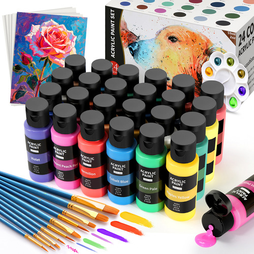 24 Colores Kit De Pinturas Acrilicas Con 10 Óleo Pincel Y Paleta De Mezcla,lienzo Y Exquisita Caja,pinturas No Tóxicas Para Artistas Y Pintores De Pasatiempos,juego De Pintura Artistica De Alta Calida