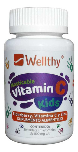 Wellthy Vitamina C Kids Masticables 800mg 30tabs Sin sabor