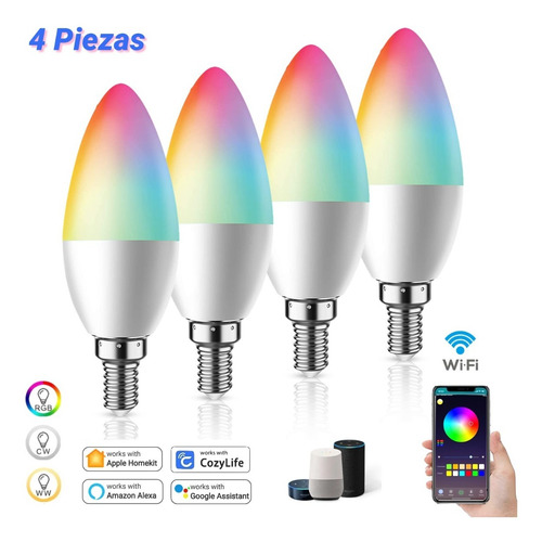 Luz Led Rgbcw Tipo Bombilla Wifi P/alexa Siri Google, 4 Pzas