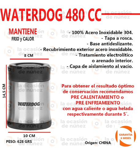 Imagen 2 de 7 de Vianda Lunchera Termica Waterdog Acero Inox 480cm3