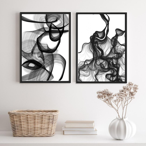 Quadros Abstratos Mulher Preto/branco 45x34cm C/ Vidro