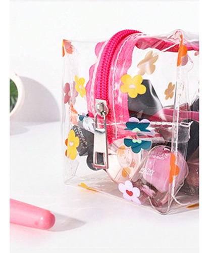 1 Neceser Transparente Con Flores Rosas Y Neceser