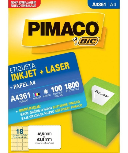 Etiqueta A4361 46,5x63,5mm Ink-jet/laser Pimaco 100 Folhas