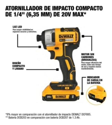 Atornillador De Impacto Dewalt 20v Max Brushless Dcf887d2-b3