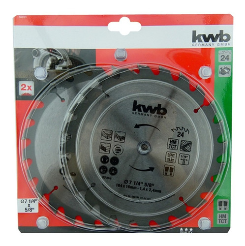 Pack2 Hoja Disco Sierra Circular 7 1/4 24 Dientes Kwb 586191