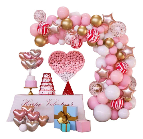 Arco Globos Orgánico Pastel Rosa Marmol Crome Cumpleaños