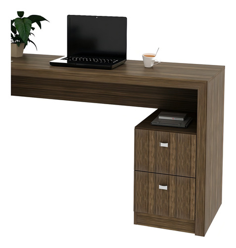 Mesa Para Escritório 2 Gavetas Me4129 Nogal - Tecno Mobili Cor Marrom