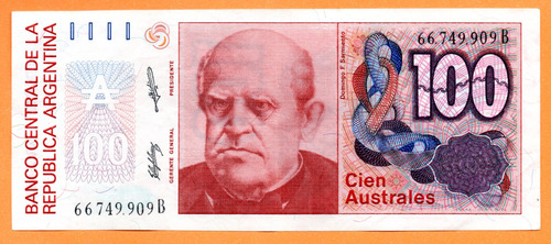 Billete 100 Australes, Bottero 2841, Año 1989 Exc