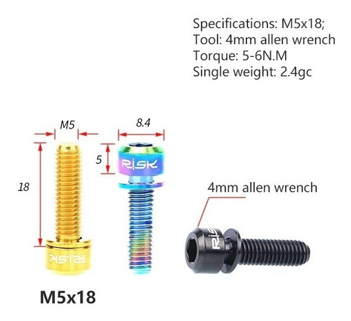 Imagen 5 de 7 de Tornillo Titanio Bicicleta Tornasol Mtb Ruta Potencia Risk