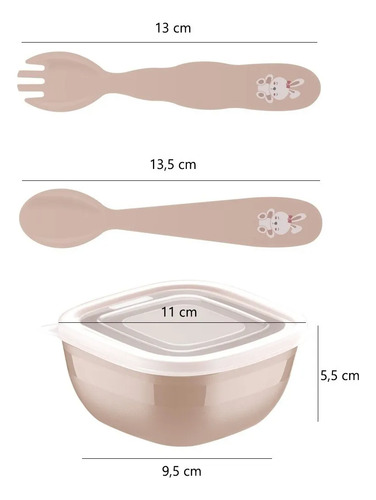 Juego Set Cubiertos Infantil + Pote Tramontina 3 Piezas Bebe Rosa Le Petit