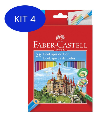 Kit 4 Ecolápis De Cor Faber Castell Sextavado 36 Cores