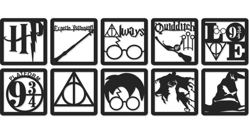 Kit 10 Mini Quadros Harry Potter (10x10cm) Mdf Vazado 3mm