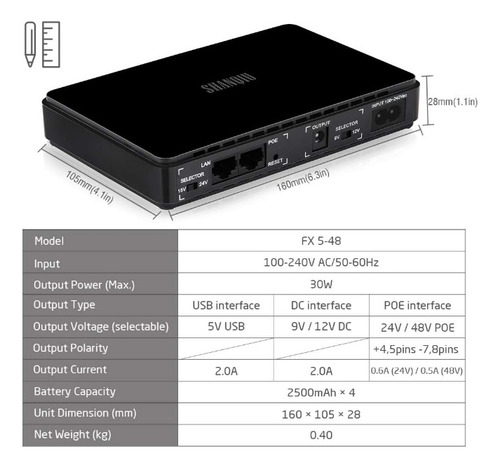 Mini Ups Battery Backup Puerto Gigabit Poe For 1000mbps