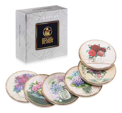 Regal Robin Juego De 6 Posavasos Rusticos De Ceramica Absorb