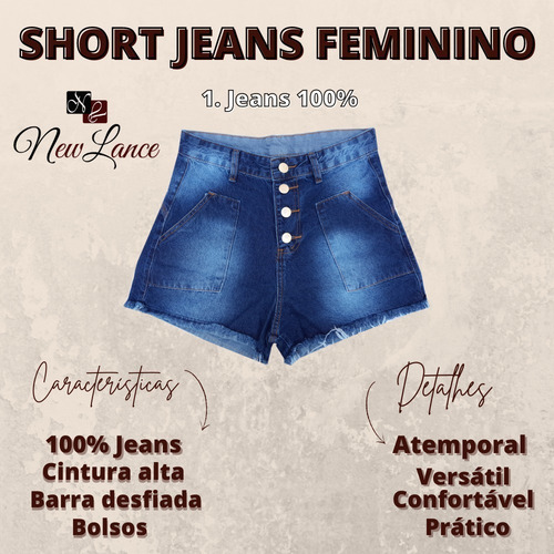 Imagem 2 de 4 de Short Jeans Brim Cintura Alta Hot Pants Promoção Unidade