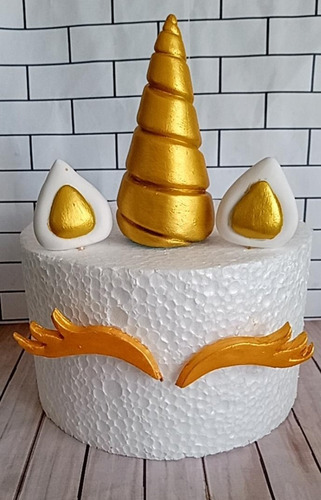 Cuerno, Orejas Y Ojos Unicornio En Porcelana Fria Dorado