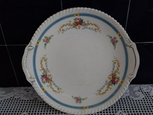 Muy Fino Antiguo Plato Masas/tortas C/asas Porcelana Inglesa