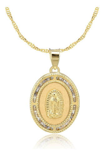 Medalla Virgen De Guadalupe Gde Y Cadena 2mm 10k Amarillo