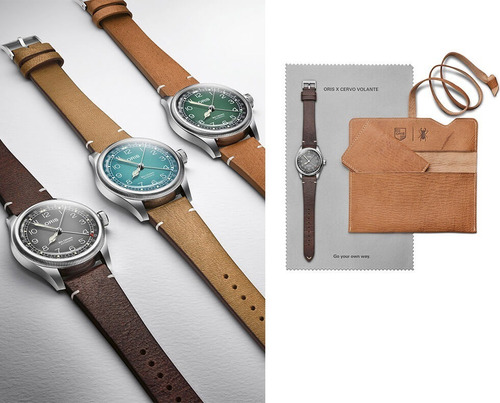Reloj pulsera Oris OR75477794063SP con correa de cuero color marrón oscuro - fondo gris - bisel plateado