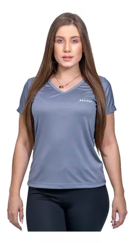 Camisa Dry Fit Feminina Academia Gola V Com Proteção Uv