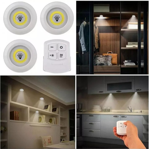 3 Luz Autoadherible Led Inalambrica Pared Con Control Remoto