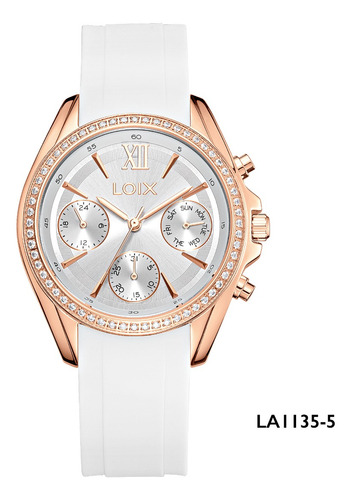 Reloj Dama La1135-5 Blanco Con Oro Rosa, Tablero Plateado