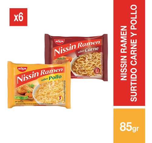 Ramen Nissin Surtido Carne Y Pollo - 6 Unidades