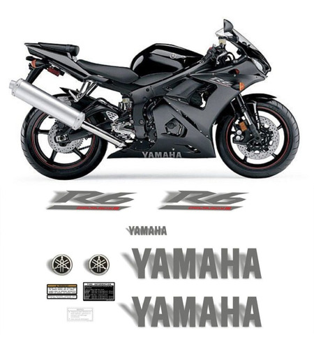 Kit De Adesivos Compatível Com Yamaha R6 2005 Preta R605pt Cor ADESIVO EMBLEMA GRÁFICO R6 2005 PRETA