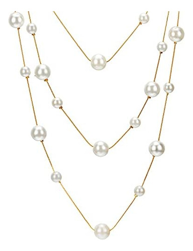 Collar Llamativo Dorado Y Blanco, Cadenas Largas De Tres Heb