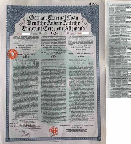 Bono Alemán 1924 - German External Loan Gold Bond 7% £100