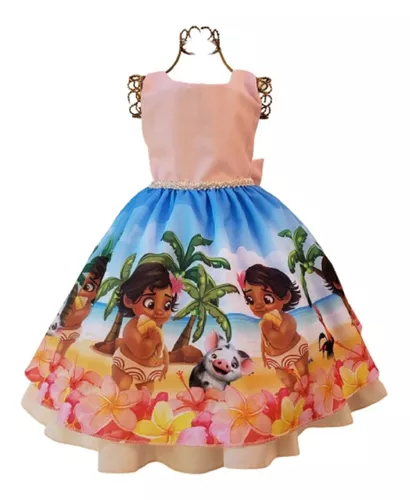 Vestido Infantil Moana Baby Temática Roupa Fantasia Desenho