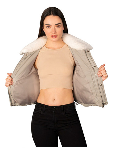 Chamarra Mujer Jacket Vinil Con Cuello Peluche Greenlander