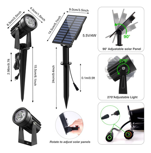Luces Solares Verdes Para Exteriores Paquete De 2 Focos Ip65