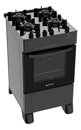 Fogão 4 Bocas Atlas Mônaco Top Glass com Mesa de Vidro e Acendimento Automático Preto Bivolt