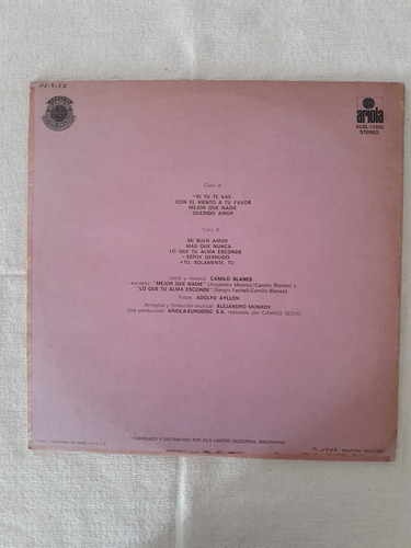 Disco Vinilo Camilo Sesto Rasgos Edición 1977 (Usado)